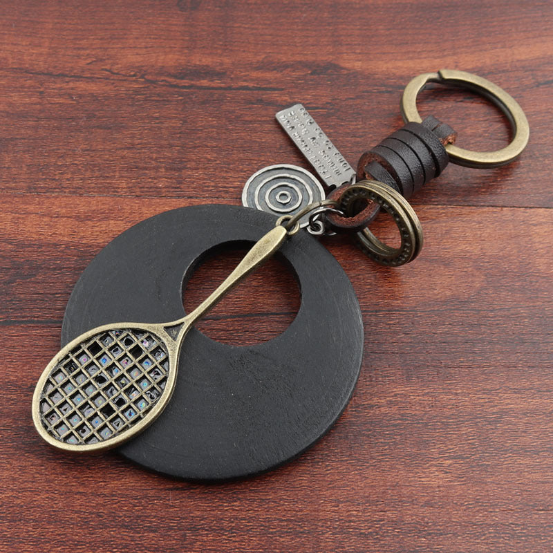 Wholesale Zinc Alloy Badminton Wooden Keychains